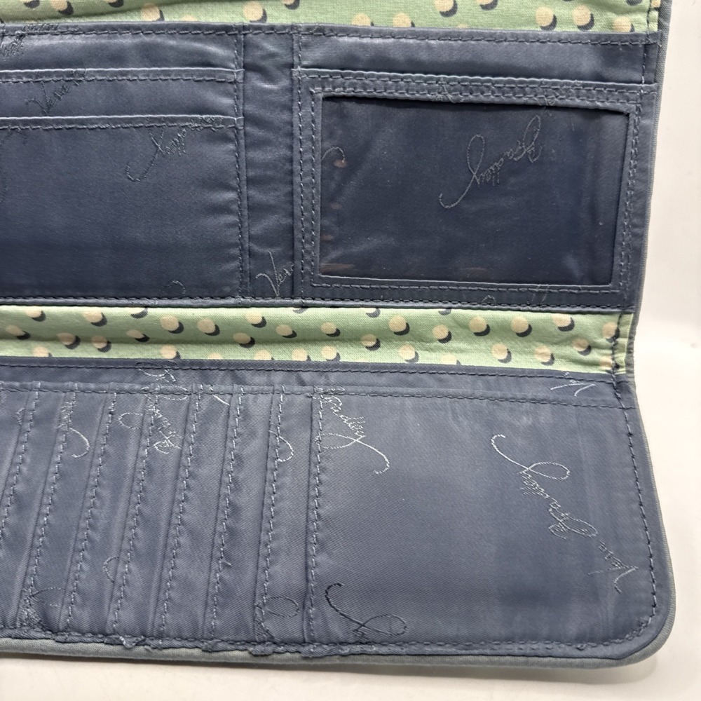 Vera Bradley Womens Cotton Tri-fold Wallet Teal Floral Full Size 8.5"x4" Retired - Picture 8 of 13